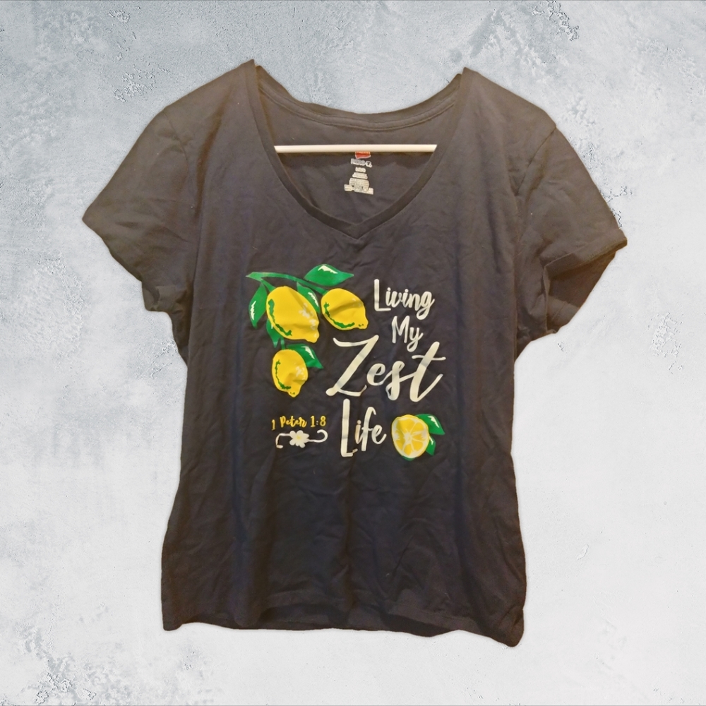 Hanes "living my zest life" t-shirt, blue, large